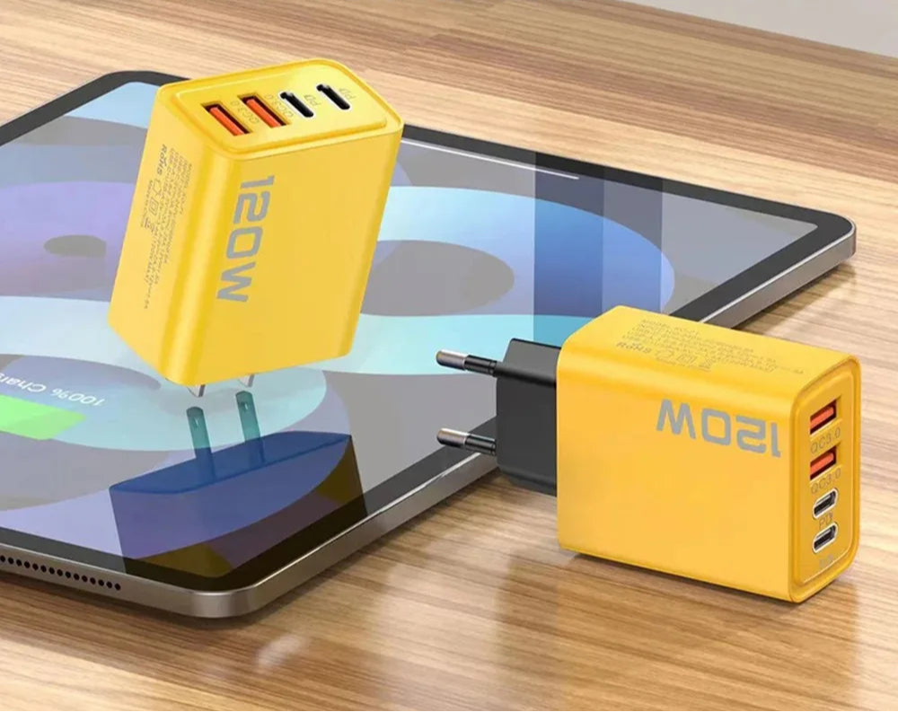 120W 4-Port USB-C PD Fast Charger – Quick Charge 3.0 Adapter for iPhone, Samsung, Xiaomi & More