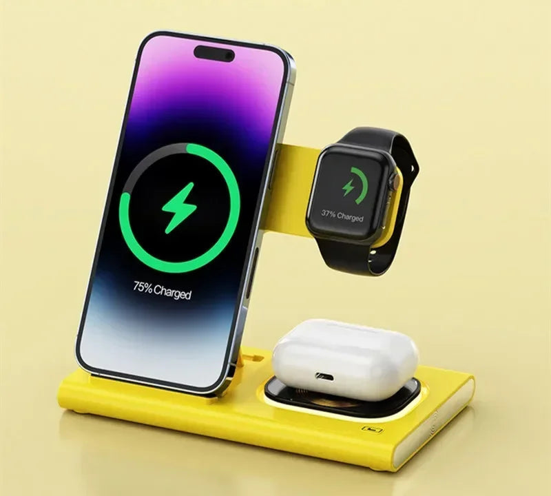 3-in-1 Foldable Wireless Charging Station – Fast Desktop Charger for iPhone 16–12, Apple Watch 10–6, and AirPods 3/2