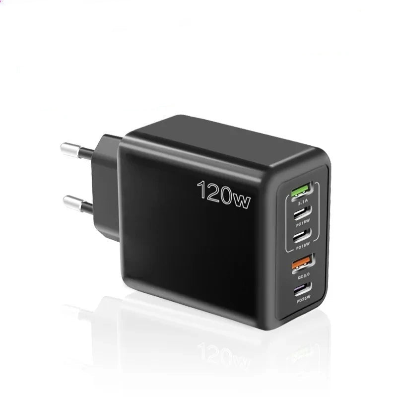 120W Multi-Port USB Charger – Type-C Fast Charging Adapter for iPhone 15, Samsung, Huawei, Xiaomi & More