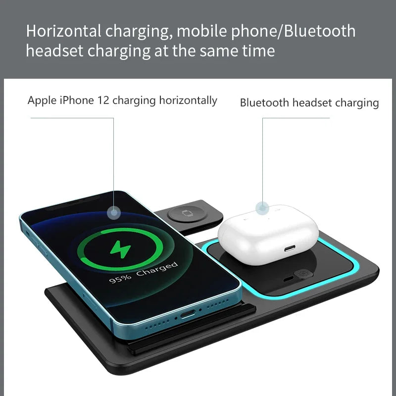 3-in-1 Foldable Wireless Charging Station – Fast Desktop Charger for iPhone 16–12, Apple Watch 10–6, and AirPods 3/2