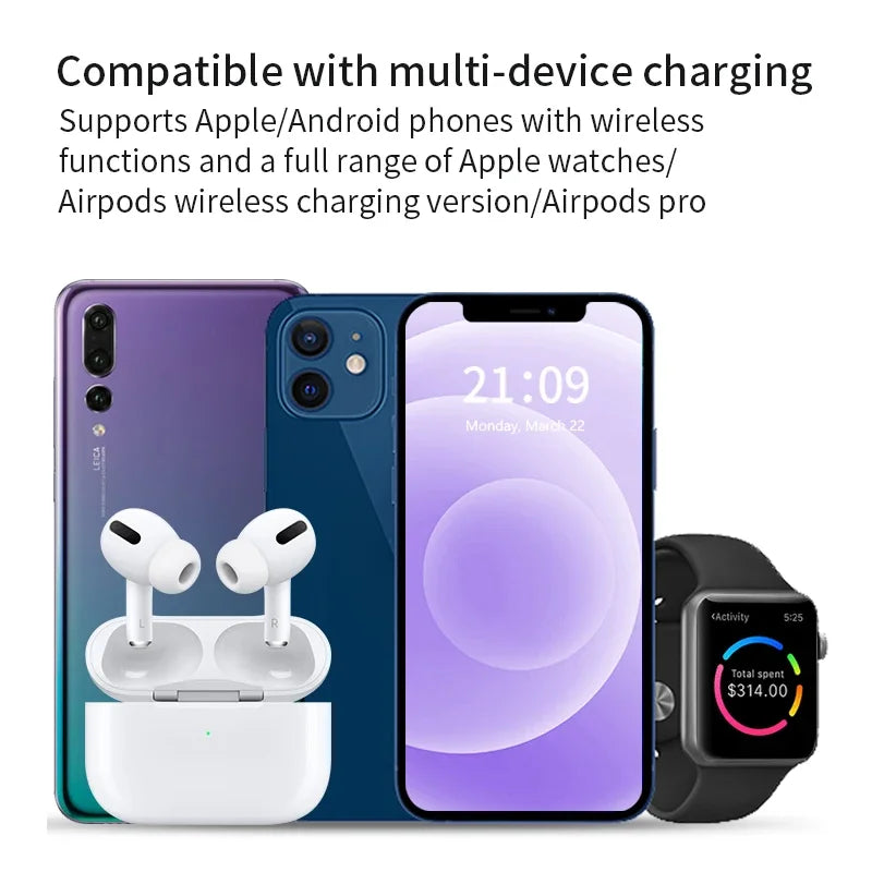 3-in-1 Foldable Wireless Charging Station – Fast Desktop Charger for iPhone 16–12, Apple Watch 10–6, and AirPods 3/2