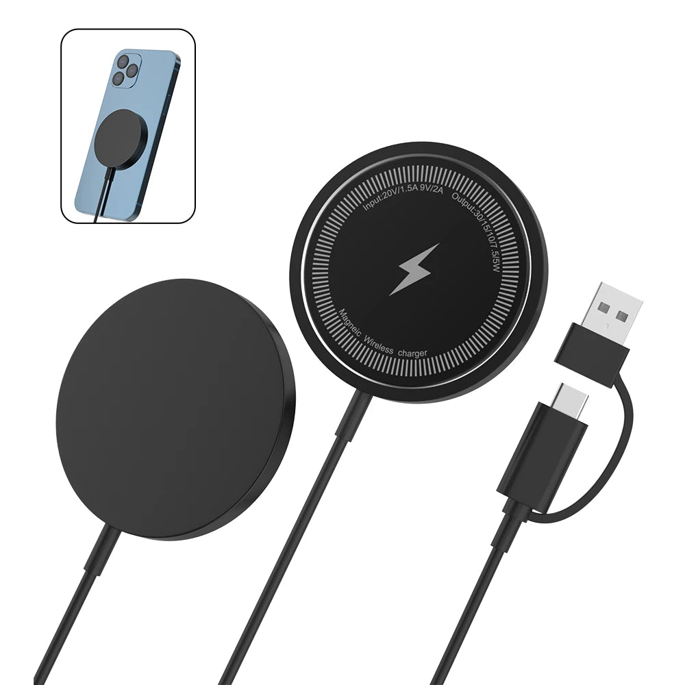 Magnetic Wireless Charger Stand – Fast Charging Pad for iPhone 16–12 Pro Max & AirPods with USB-A/PD Dock Station
