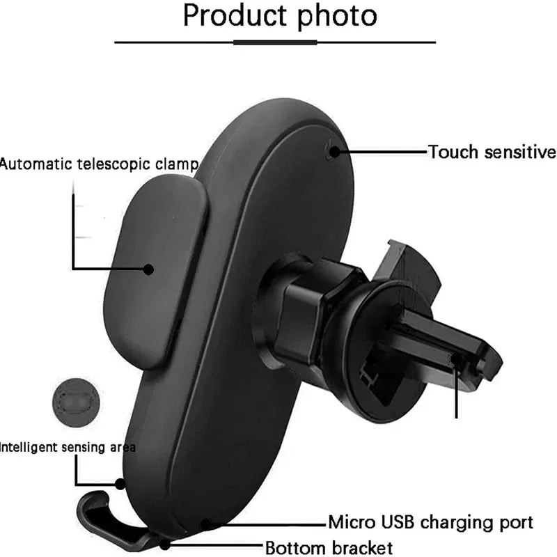30W Infrared Induction Car Wireless Charger – Auto-Clamping Stand for iPhone 11–14 Pro Max & Samsung Galaxy S20/S21 Plus