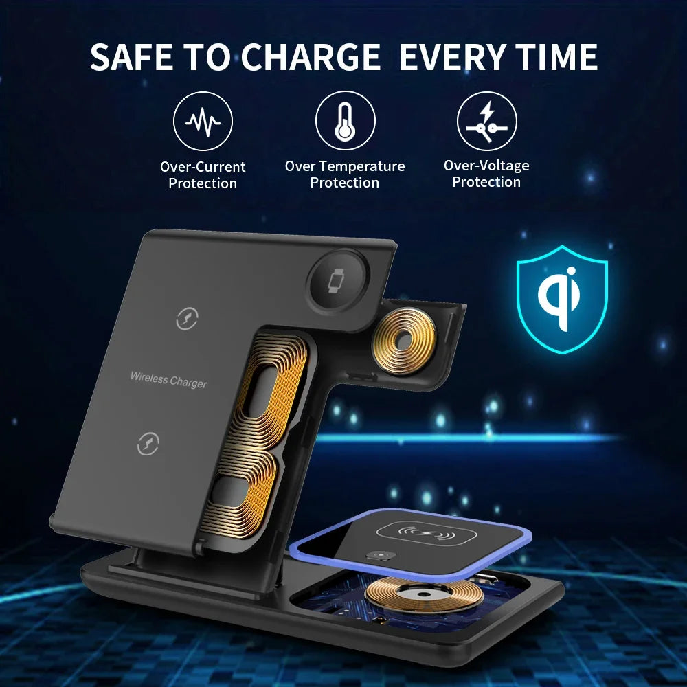 3-in-1 Foldable Wireless Charging Station – Fast Desktop Charger for iPhone 16–12, Apple Watch 10–6, and AirPods 3/2