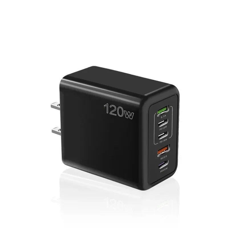 120W Multi-Port USB Charger – Type-C Fast Charging Adapter for iPhone 15, Samsung, Huawei, Xiaomi & More