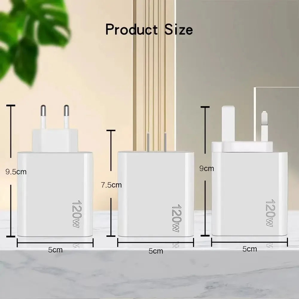 120W Multi-Port USB Charger – Type-C Fast Charging Adapter for iPhone 15, Samsung, Huawei, Xiaomi & More
