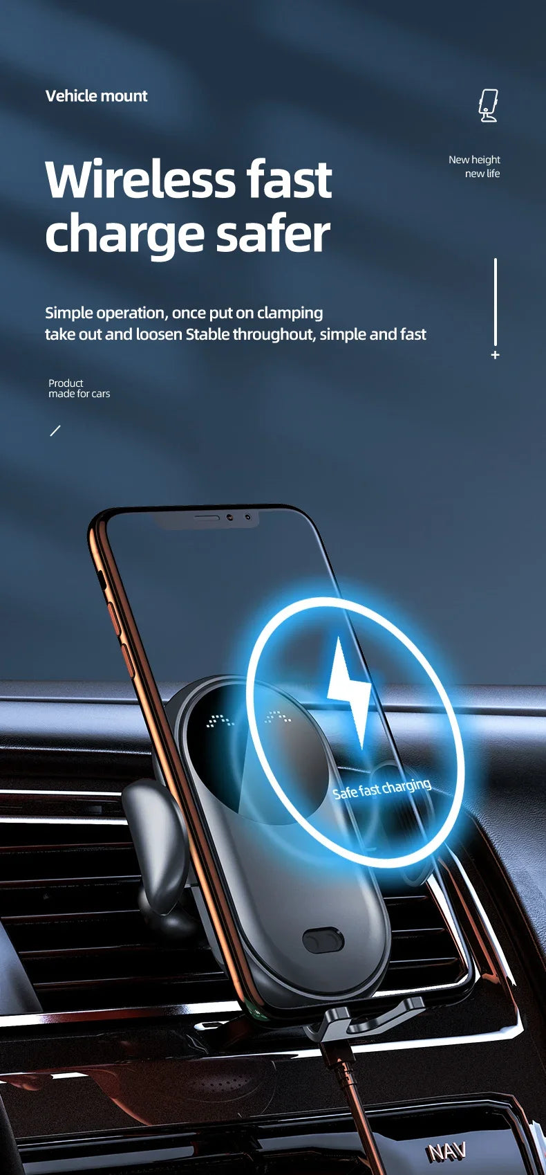 30W Infrared Induction Car Wireless Charger – Auto-Clamping Stand for iPhone 11–14 Pro Max & Samsung Galaxy S20/S21 Plus