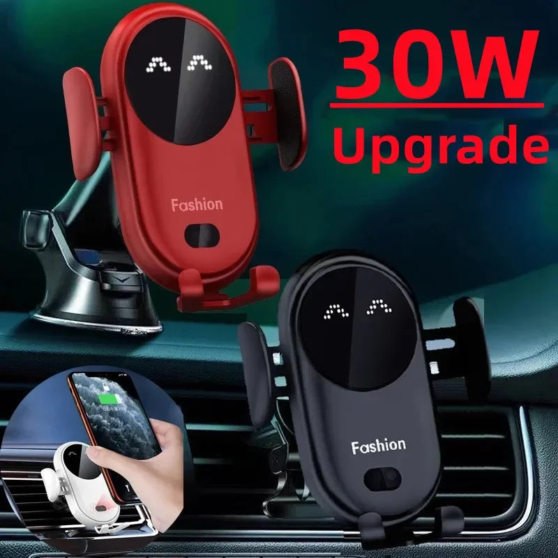 30W Infrared Induction Car Wireless Charger – Auto-Clamping Stand for iPhone 11–14 Pro Max & Samsung Galaxy S20/S21 Plus