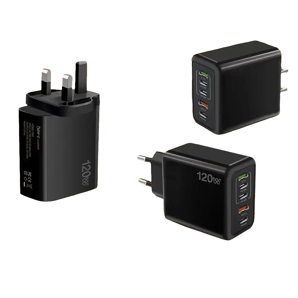 120W Multi-Port USB Charger – Type-C Fast Charging Adapter for iPhone 15, Samsung, Huawei, Xiaomi & More
