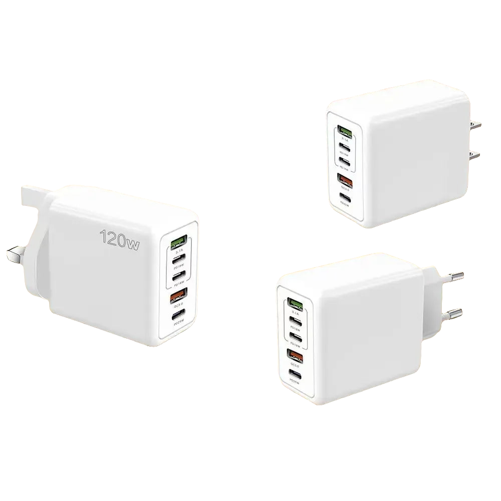 120W Multi-Port USB Charger – Type-C Fast Charging Adapter for iPhone 15, Samsung, Huawei, Xiaomi & More