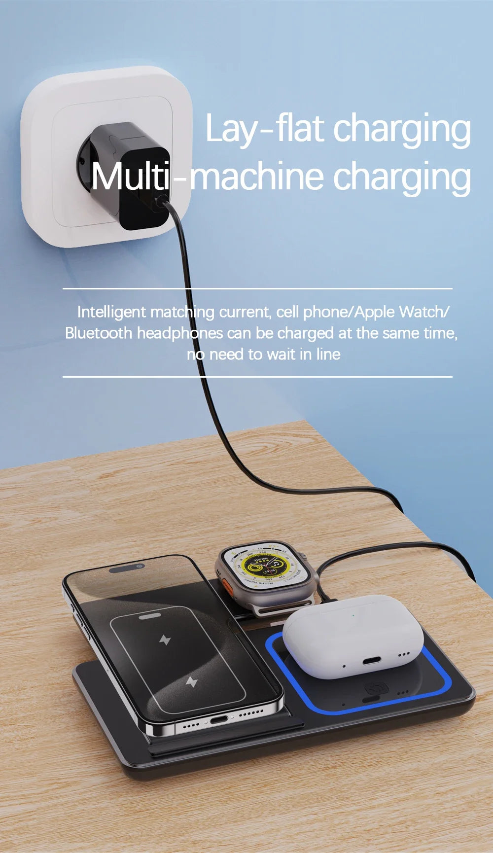 3-in-1 Foldable Wireless Charging Station – Fast Desktop Charger for iPhone 16–12, Apple Watch 10–6, and AirPods 3/2