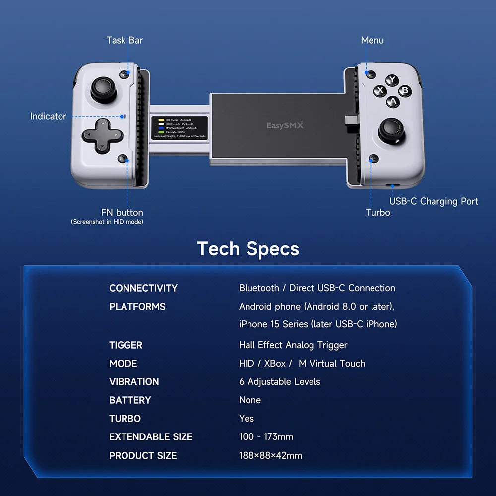 Mobile Game Controller – Type-C Gamepad for iPhone 15/16, Xbox Cloud & Android Gaming