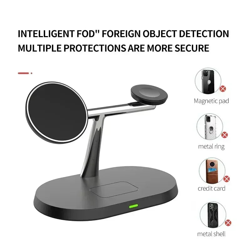 30W 3-in-1 Magnetic Wireless Charger Stand – Fast Charging Dock for iPhone 16–13, Apple Watch 8/7,