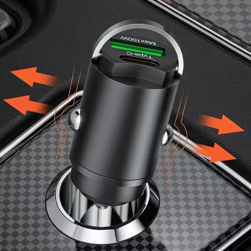 100W USB Car Charger – PD Type-C Fast Charging Adapter for iPhone 15, Samsung S24, Xiaomi & More