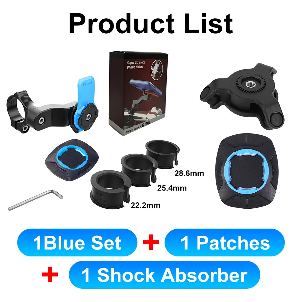 Motorcycle Phone Holder – Quad Lock Style with Shock Absorber & Vibration Damper for MTB & Road Bikes