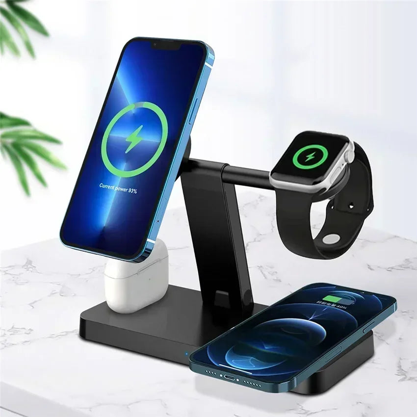 30W 3-in-1 Magnetic Wireless Charger Stand – Fast Charging Dock for iPhone 16–13, Apple Watch 8/7,