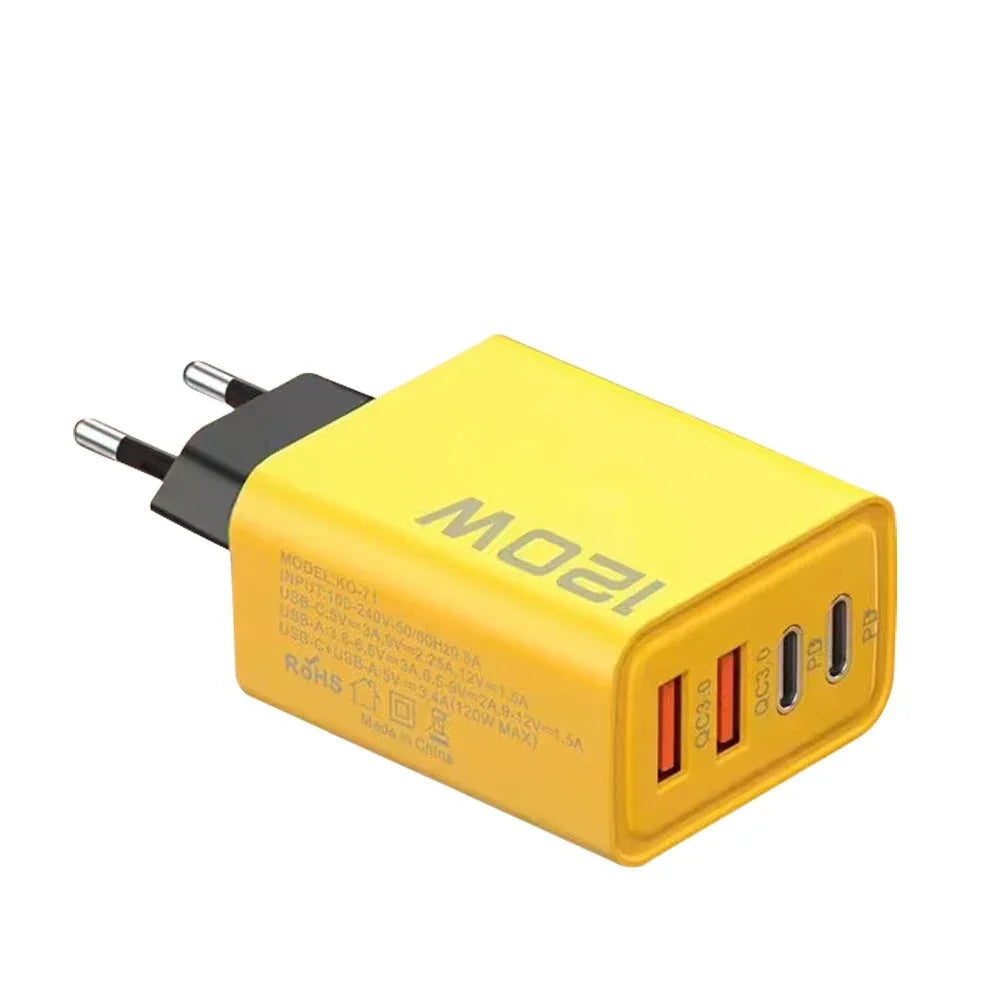 120W 4-Port USB-C PD Fast Charger – Quick Charge 3.0 Adapter for iPhone, Samsung, Xiaomi & More