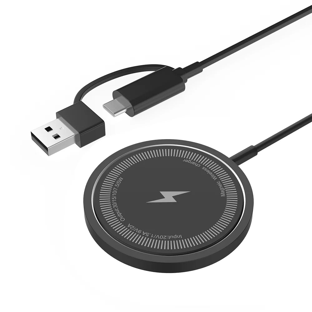 Magnetic Wireless Charger Stand – Fast Charging Pad for iPhone 16–12 Pro Max & AirPods with USB-A/PD Dock Station