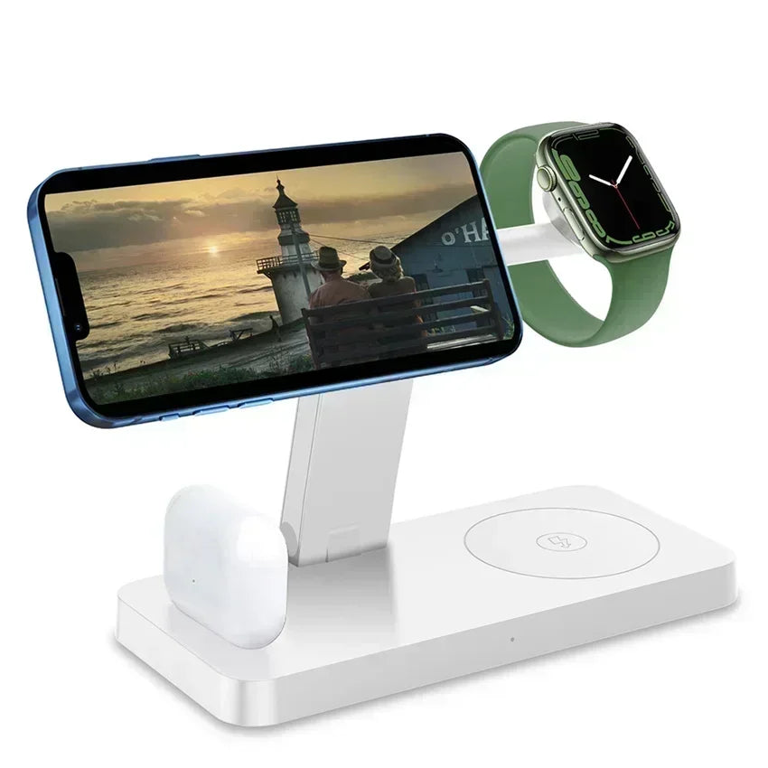 30W 3-in-1 Magnetic Wireless Charger Stand – Fast Charging Dock for iPhone 16–13, Apple Watch 8/7,
