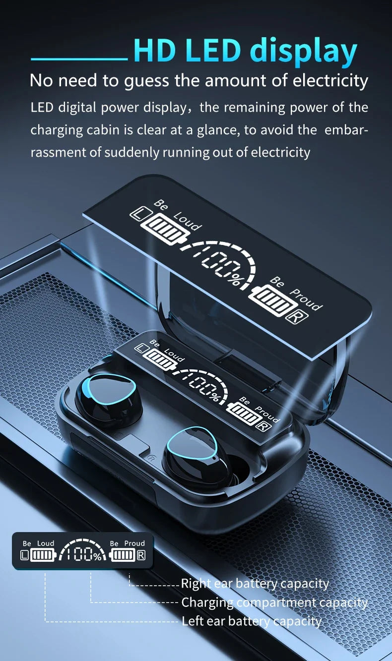 M10 TWS Bluetooth Earbuds – 9D Stereo Wireless Headphones with 3500mAh Charging Case & Mic, Waterproof Sports Design