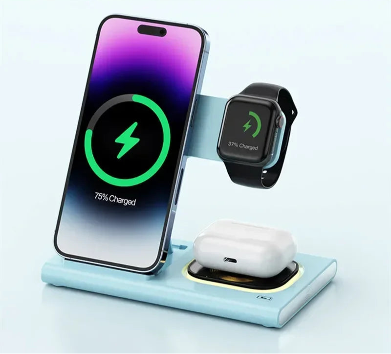 3-in-1 Foldable Wireless Charging Station – Fast Desktop Charger for iPhone 16–12, Apple Watch 10–6, and AirPods 3/2