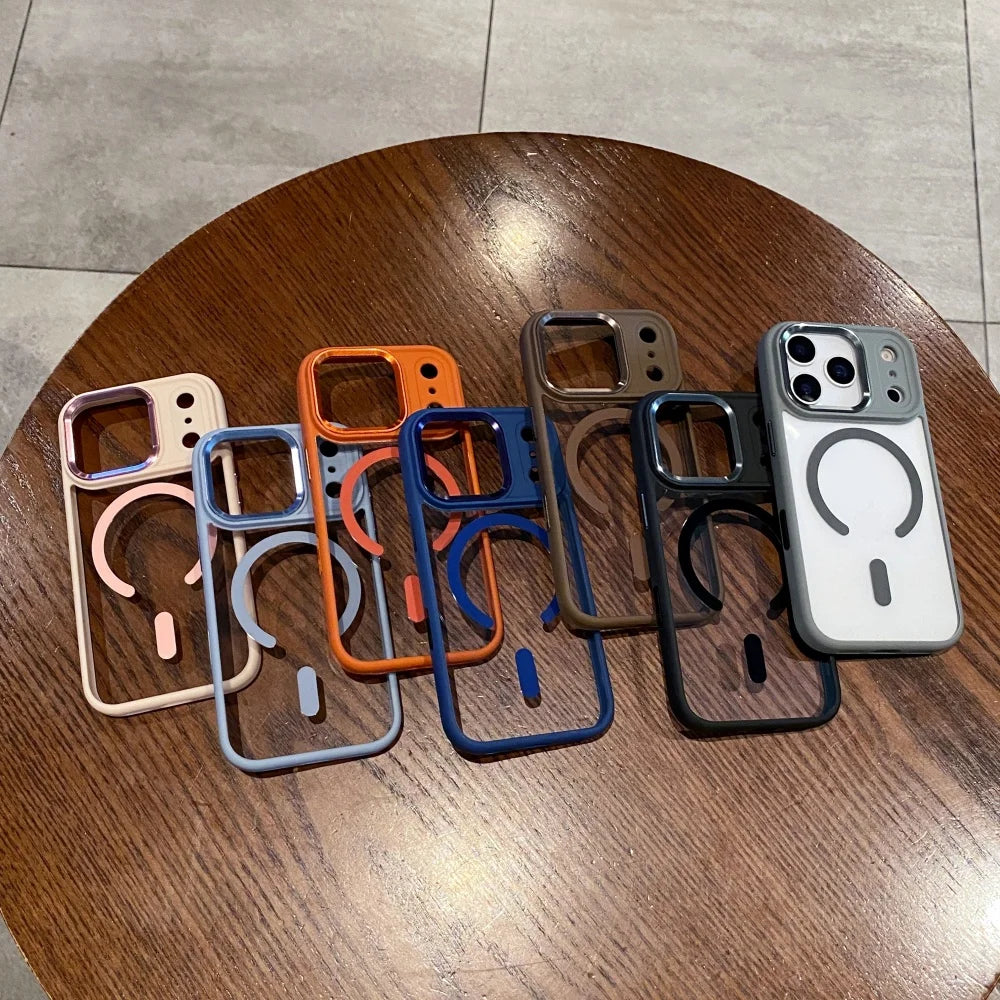 Transparent MagSafe Armor Case for iPhone 17/16/15 Pro Max, Plus & Air – Shockproof Acrylic with Metal Lens Guard