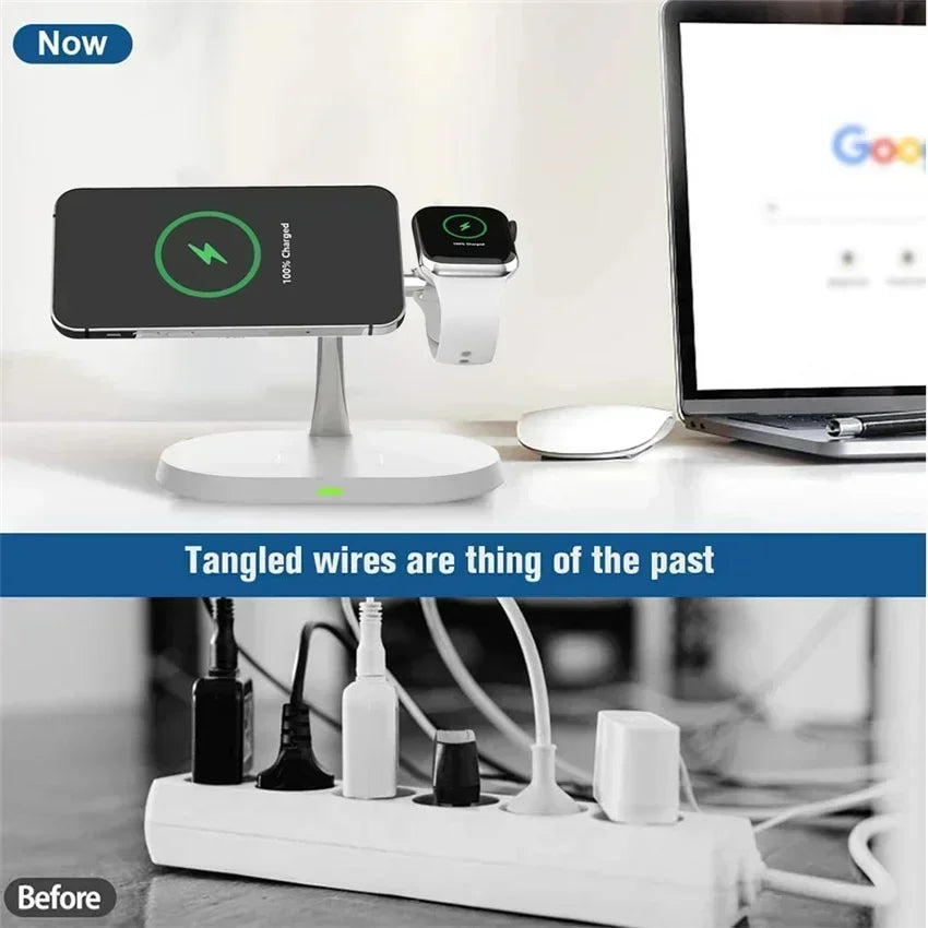 30W 3-in-1 Magnetic Wireless Charger Stand – Fast Charging Dock for iPhone 16–13, Apple Watch 8/7,