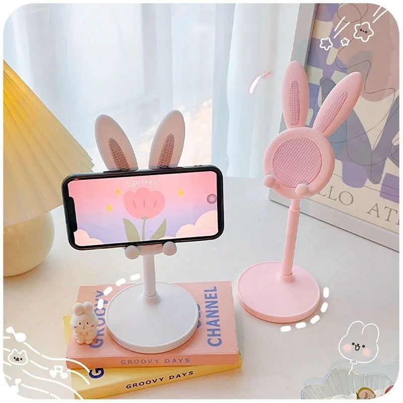 Cute Rabbit Adjustable Phone Stand – Liftable Desktop Holder & Phone Grip Accessory