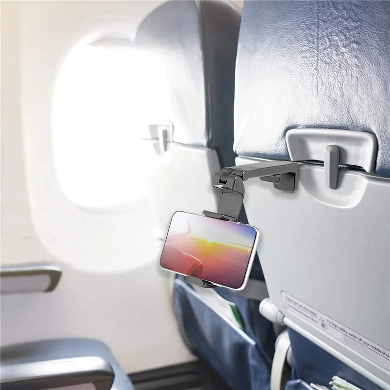 Airplane Phone Holder Stand – Foldable Travel Mount for Desk, Seatback, Train & Selfie Support