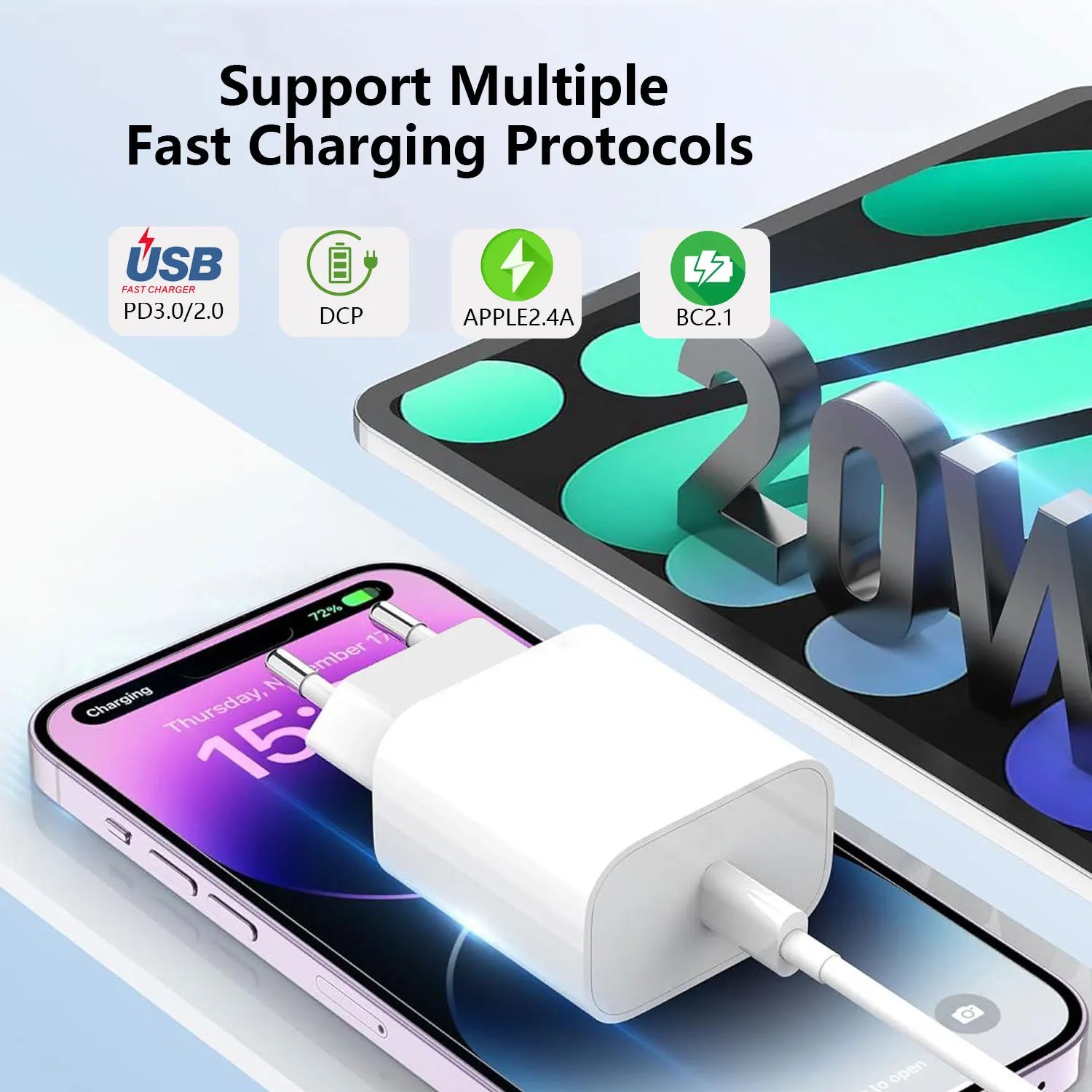 PD 20W Fast Charger with Type-C Cable – Compatible with iPhone 14/13/12/11 Pro Max, XR, 8, 7, 6 Plus
