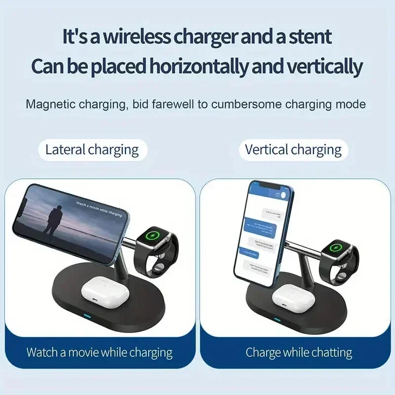 30W 3-in-1 Magnetic Wireless Charger Stand – Fast Charging Dock for iPhone 16–13, Apple Watch 8/7,
