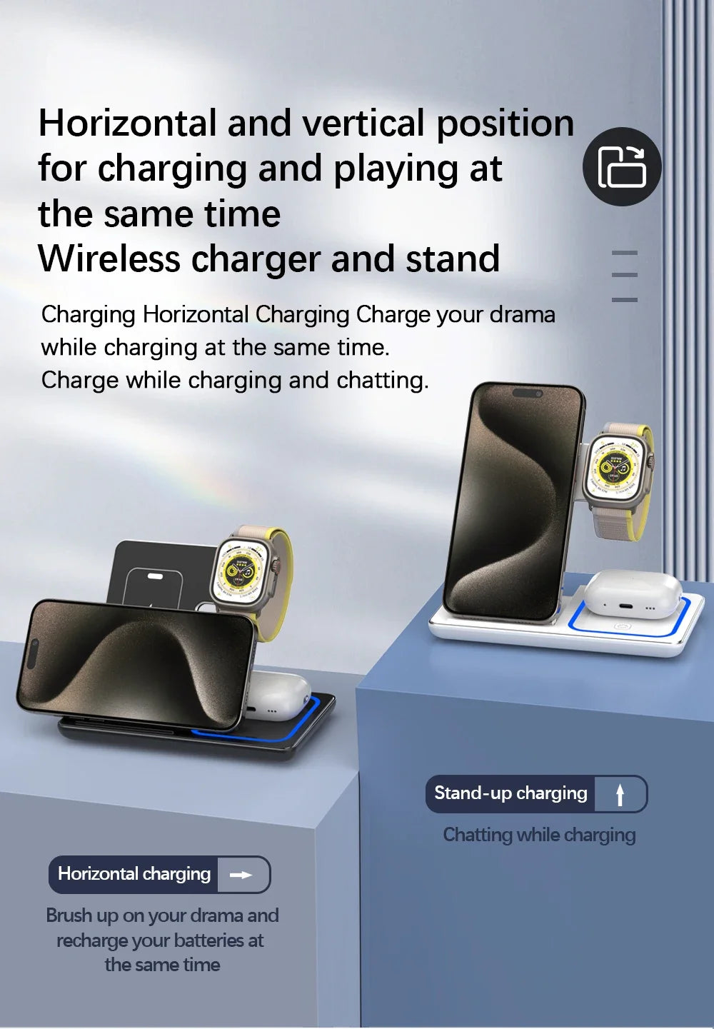3-in-1 Foldable Wireless Charging Station – Fast Desktop Charger for iPhone 16–12, Apple Watch 10–6, and AirPods 3/2