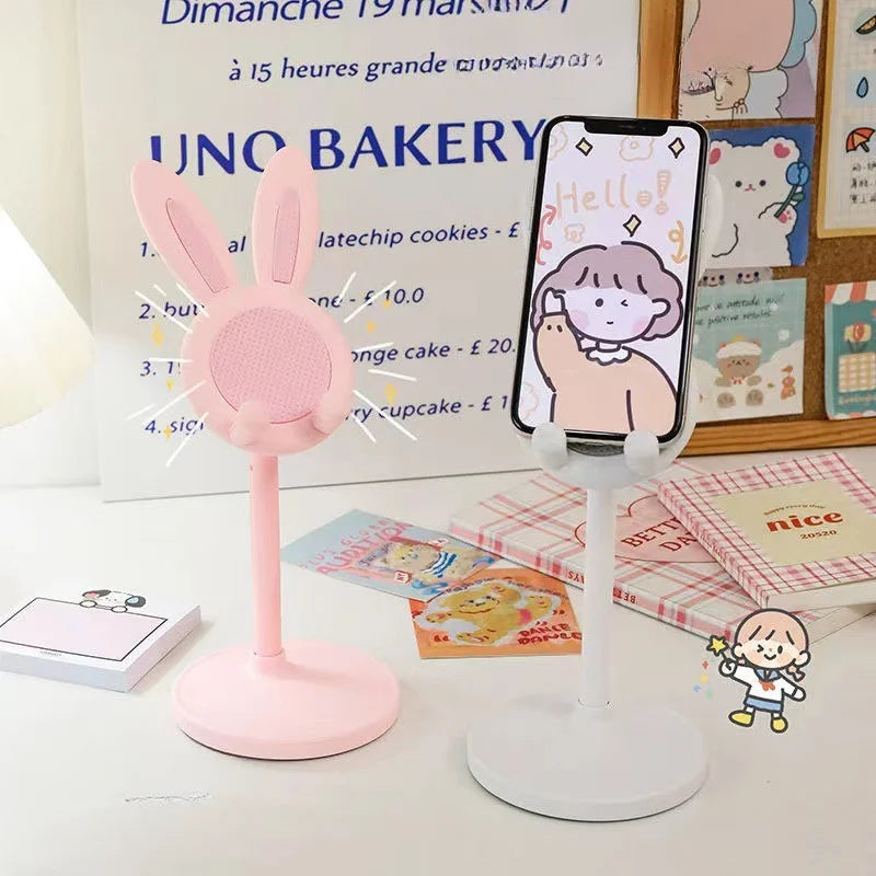 Cute Rabbit Adjustable Phone Stand – Liftable Desktop Holder & Phone Grip Accessory