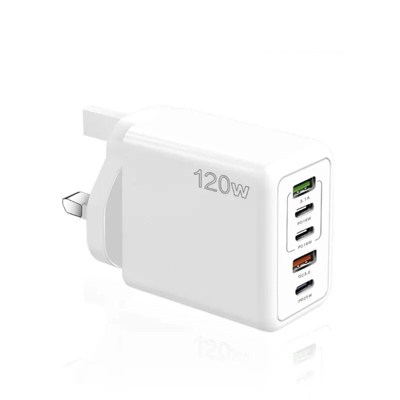 120W Multi-Port USB Charger – Type-C Fast Charging Adapter for iPhone 15, Samsung, Huawei, Xiaomi & More