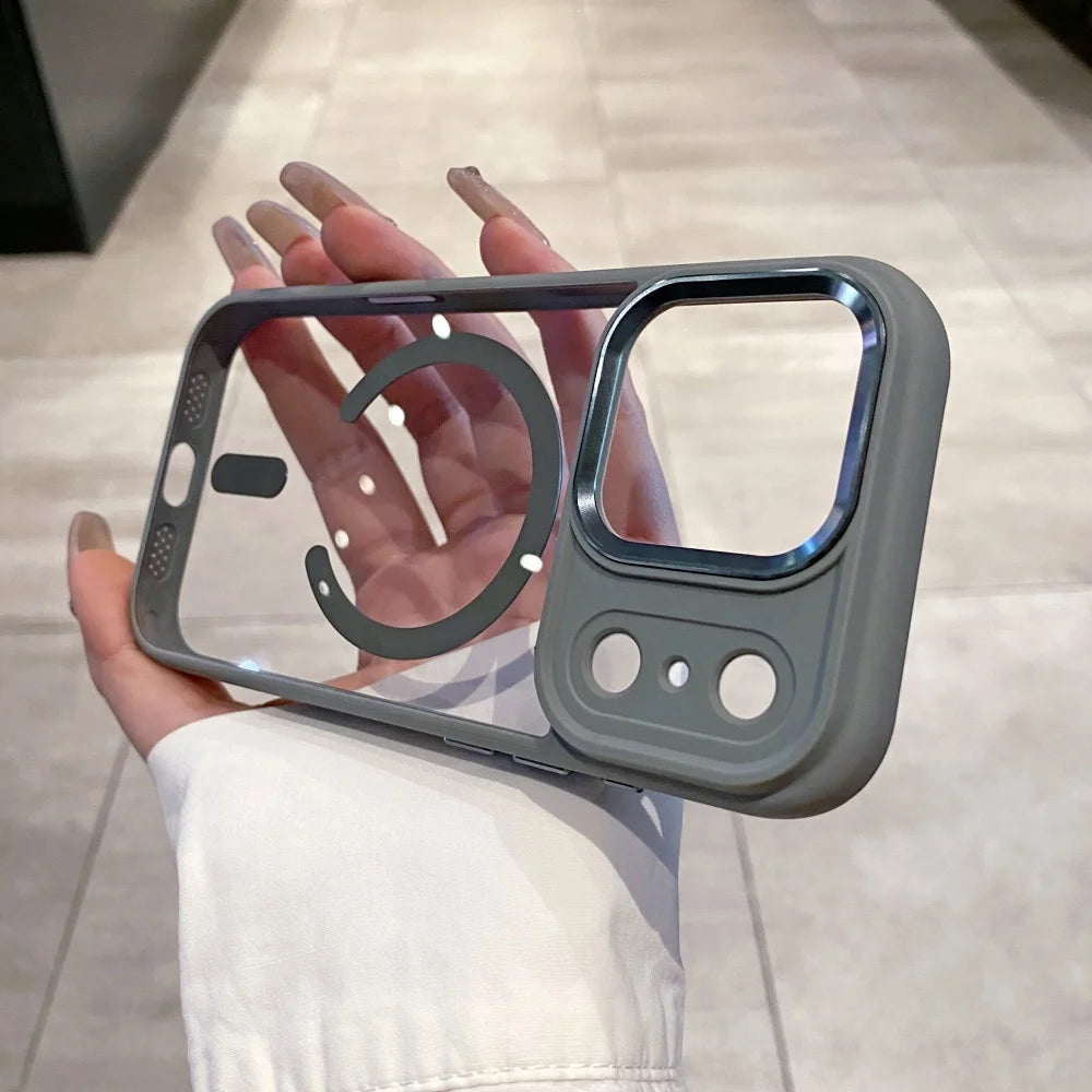 Transparent MagSafe Armor Case for iPhone 17/16/15 Pro Max, Plus & Air – Shockproof Acrylic with Metal Lens Guard