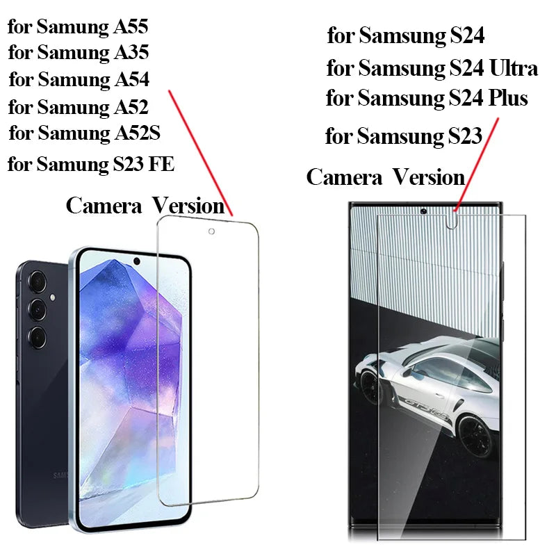 2Pcs Tempered Glass Screen Protector Samsung S21/S22/S23/S24/S25 Ultra, A55, A54, A35, S23 FE