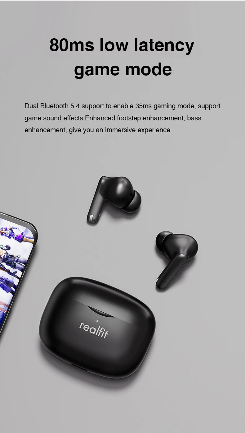 Realfit F3 ANC Bluetooth Earphones – Active Noise Cancellation, ENC Calls, HiFi Stereo, Superb Bass Wireless Earbuds for Sports & Gaming