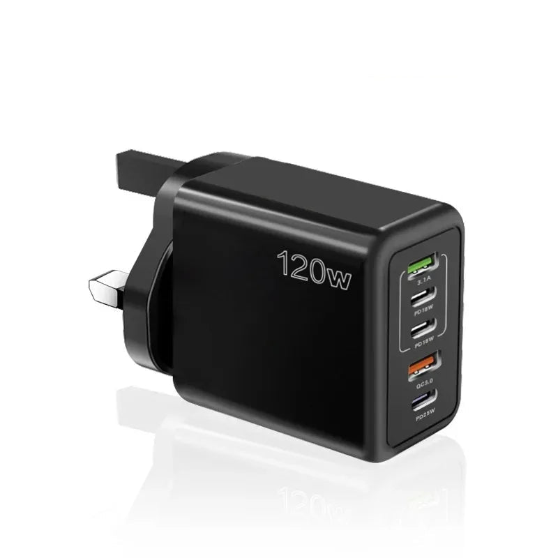 120W Multi-Port USB Charger – Type-C Fast Charging Adapter for iPhone 15, Samsung, Huawei, Xiaomi & More