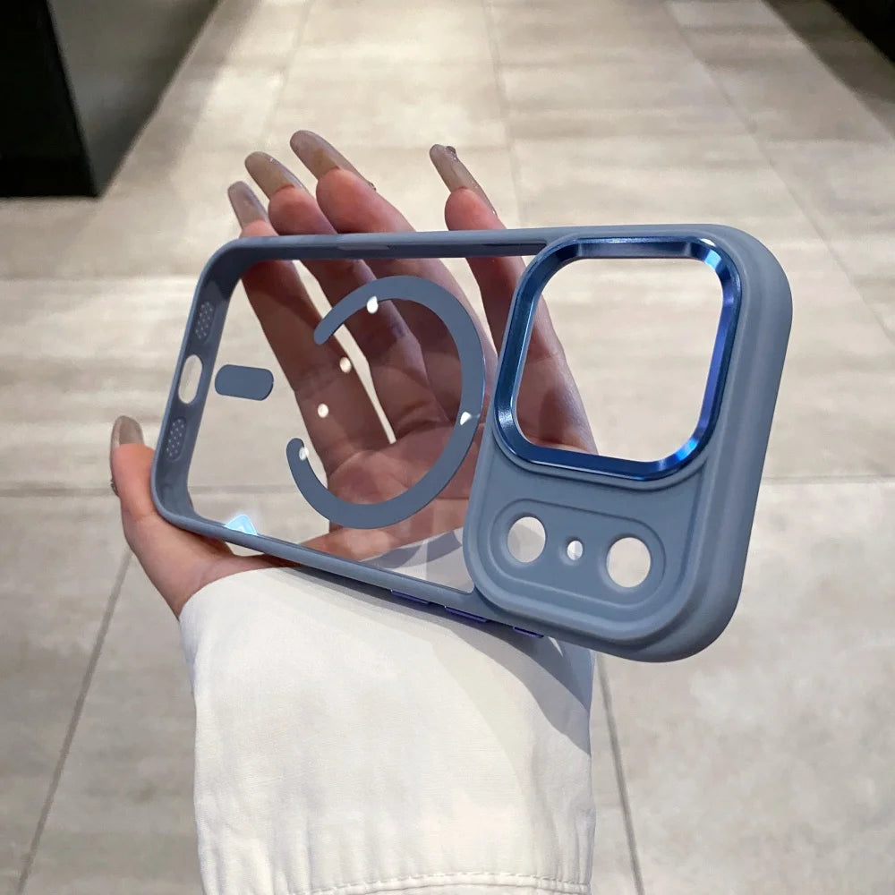 Transparent MagSafe Armor Case for iPhone 17/16/15 Pro Max, Plus & Air – Shockproof Acrylic with Metal Lens Guard