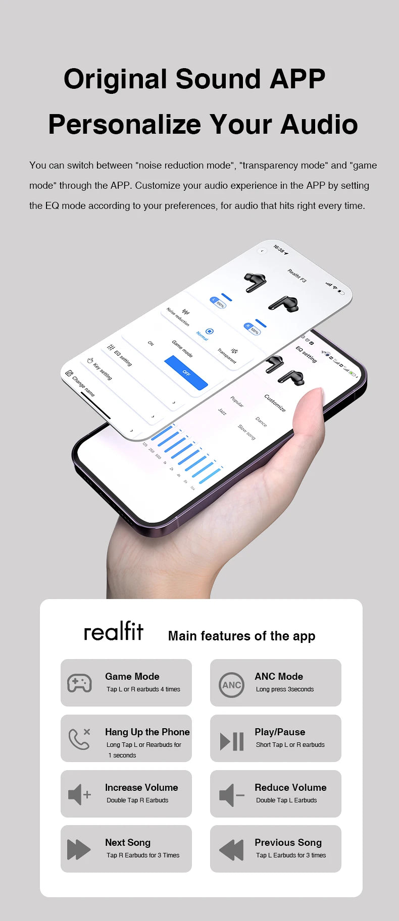 Realfit F3 ANC Bluetooth Earphones – Active Noise Cancellation, ENC Calls, HiFi Stereo, Superb Bass Wireless Earbuds for Sports & Gaming