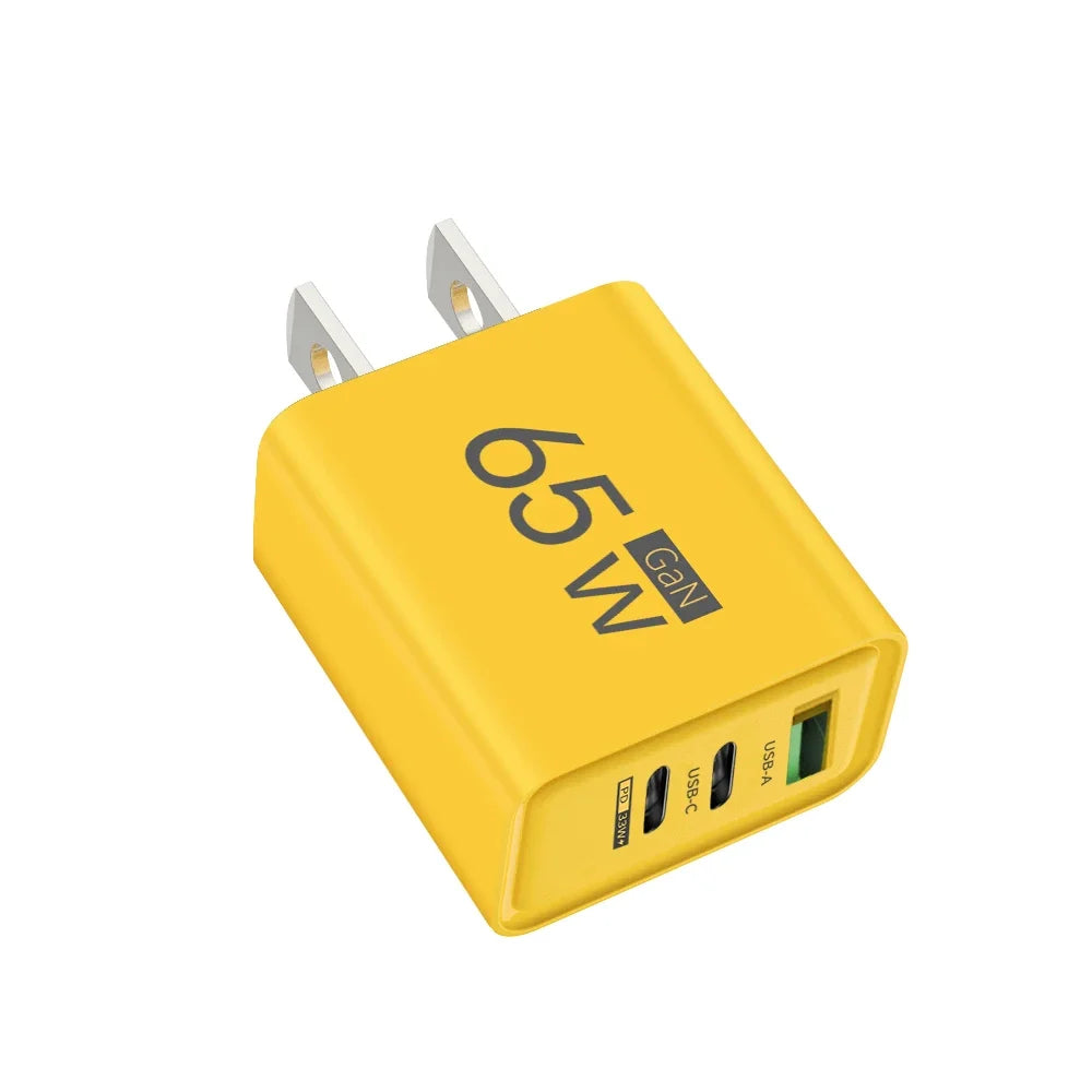 65W GaN USB-C Fast Charger – 3-Port PD Charging Adapter for iPhone 15 Pro Max, Samsung, Xiaomi, Huawei