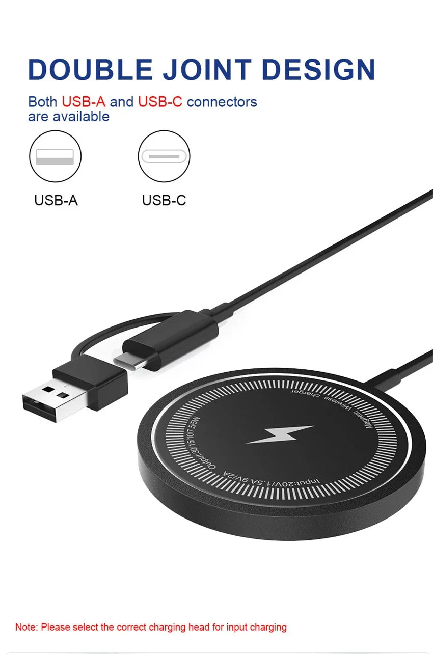 Magnetic Wireless Charger Stand – Fast Charging Pad for iPhone 16–12 Pro Max & AirPods with USB-A/PD Dock Station