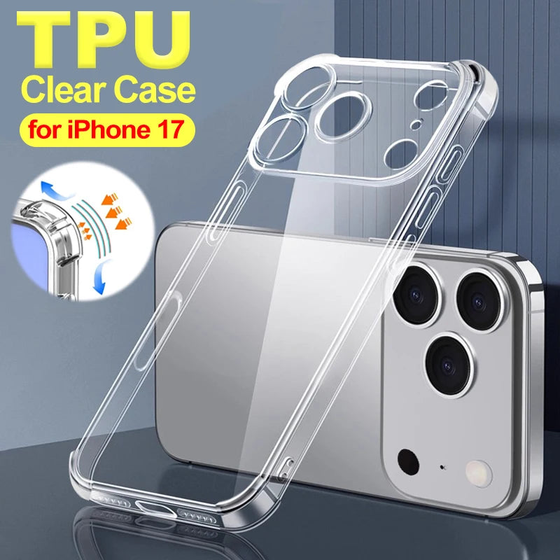 Transparent Shockproof Case for iPhone Air / 17 / 17 Pro / 17 Pro Max – Anti-Scratch Clear Cover with Corner Protection
