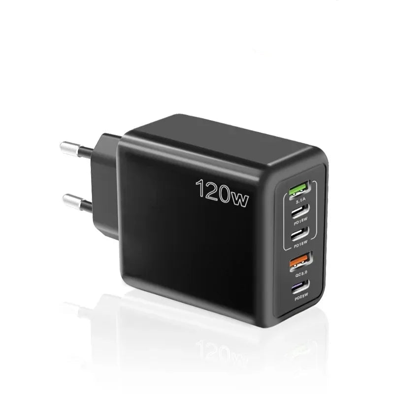 120W Multi-Port USB Charger – Type-C Fast Charging Adapter for iPhone 15, Samsung, Huawei, Xiaomi & More