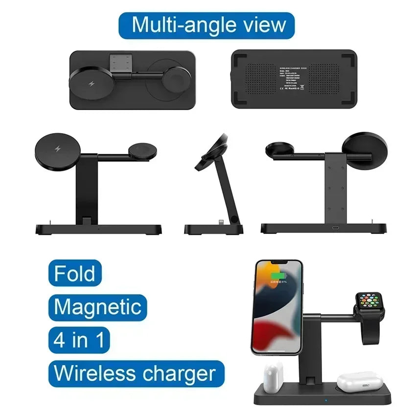 30W 3-in-1 Magnetic Wireless Charger Stand – Fast Charging Dock for iPhone 16–13, Apple Watch 8/7,