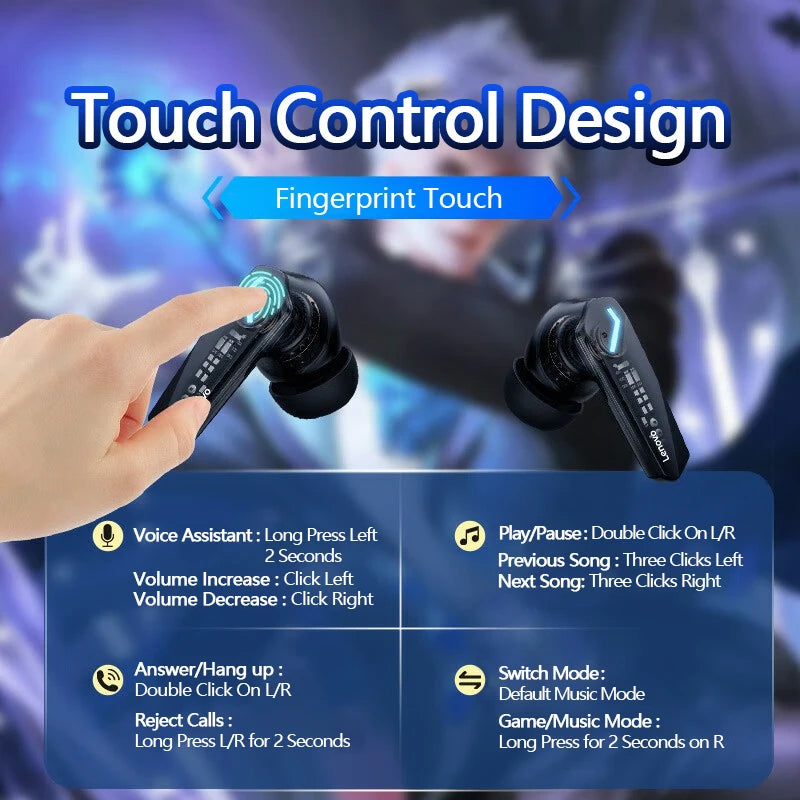 Lenovo GM2 Pro Bluetooth 5.3 Gaming Earphones – Dual Mode Wireless Headset with Mic, HD Call & Noise Reduction for iPhone 2024
