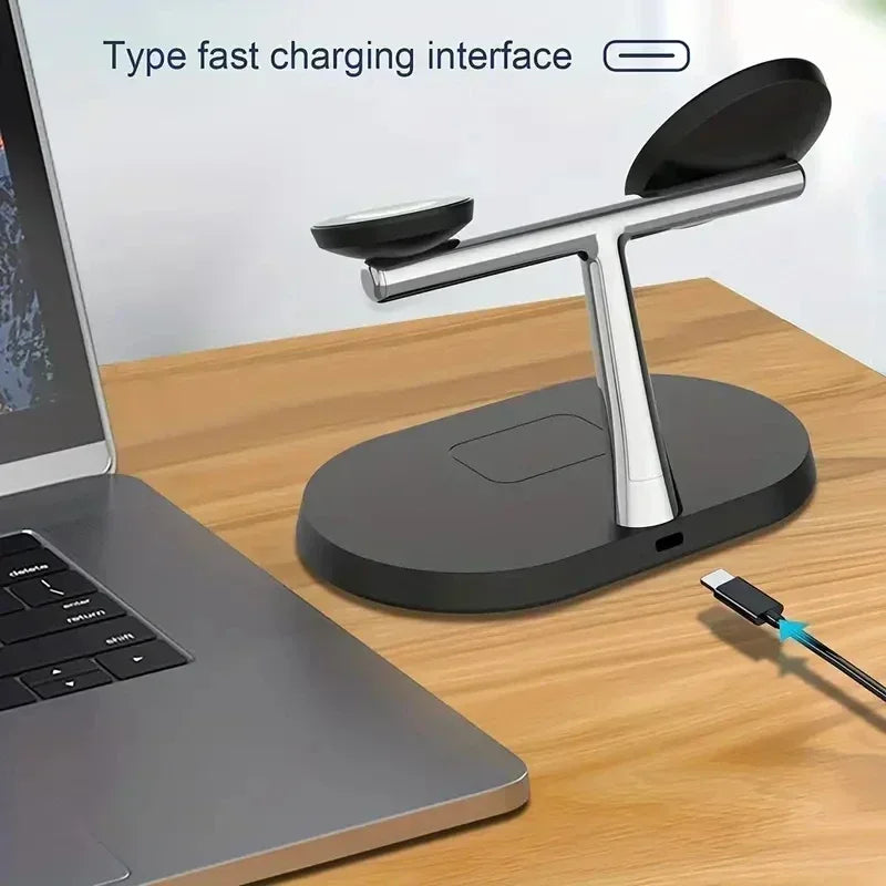 30W 3-in-1 Magnetic Wireless Charger Stand – Fast Charging Dock for iPhone 16–13, Apple Watch 8/7,