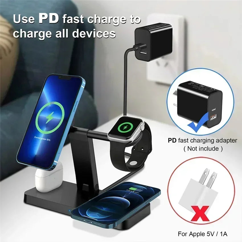 30W 3-in-1 Magnetic Wireless Charger Stand – Fast Charging Dock for iPhone 16–13, Apple Watch 8/7,