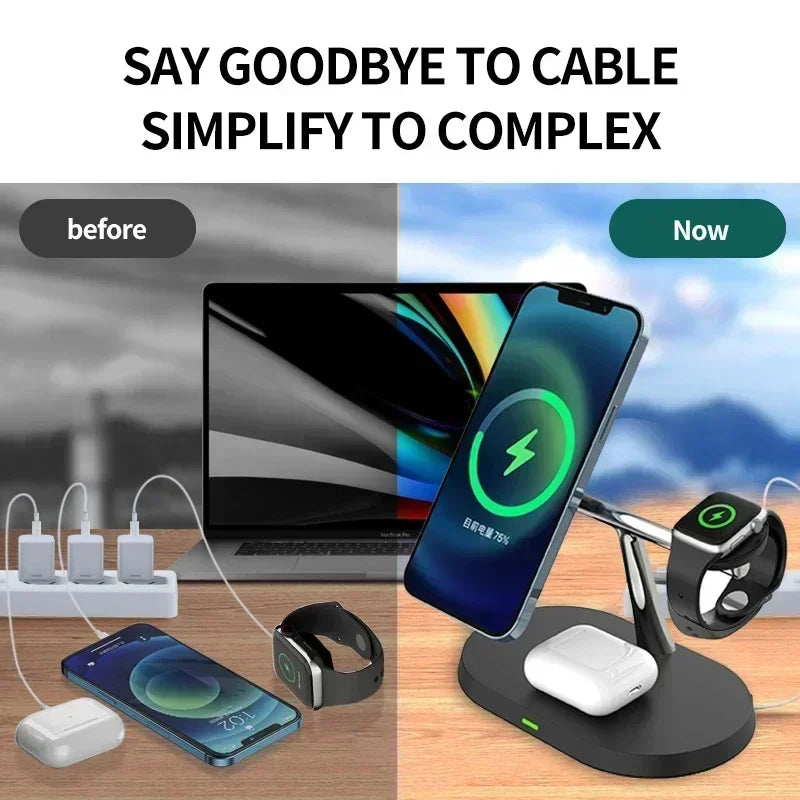 30W 3-in-1 Magnetic Wireless Charger Stand – Fast Charging Dock for iPhone 16–13, Apple Watch 8/7,