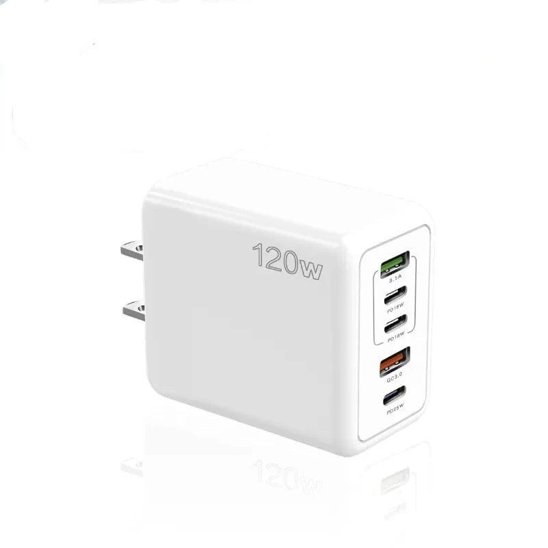 120W Multi-Port USB Charger – Type-C Fast Charging Adapter for iPhone 15, Samsung, Huawei, Xiaomi & More